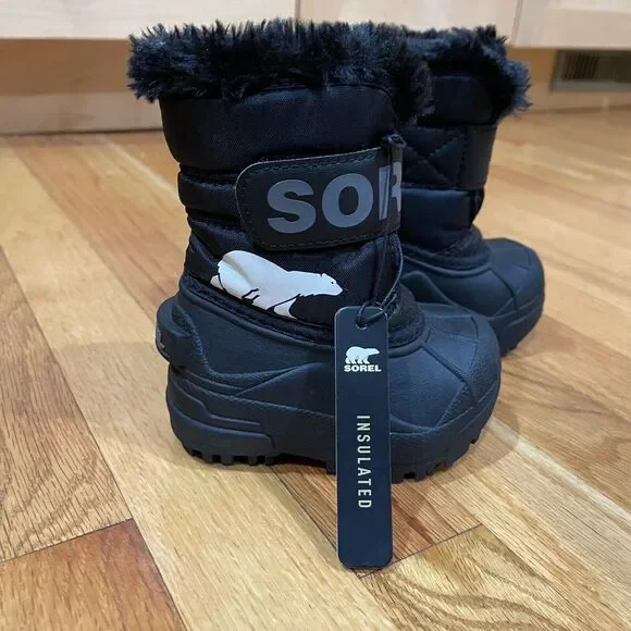 SOREL Snow Commander Toddler Boots Size 4 Black Faux Fur Winter NEW NO BOX - Picture 3 of 11